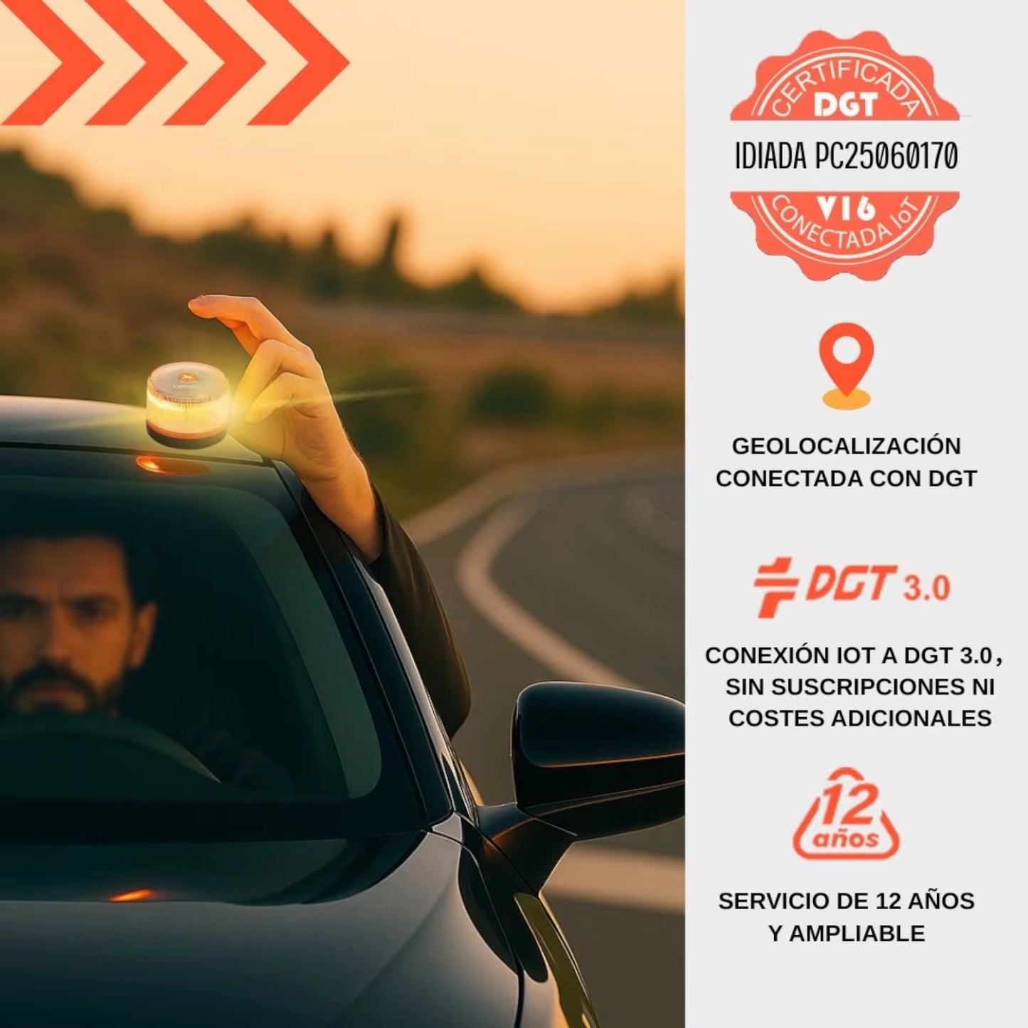 2026 Ultima Version Luz Emergencia Coche Homologado DGT, Con SIM Y Datos Pagados Hasta 2038, Baliza V16 Homologada Dgt Con Geolocalizador, Obligatoria Enero 2026, Luz V16 Con Geolocalización 3.0, Aprobada Por DGT 3190