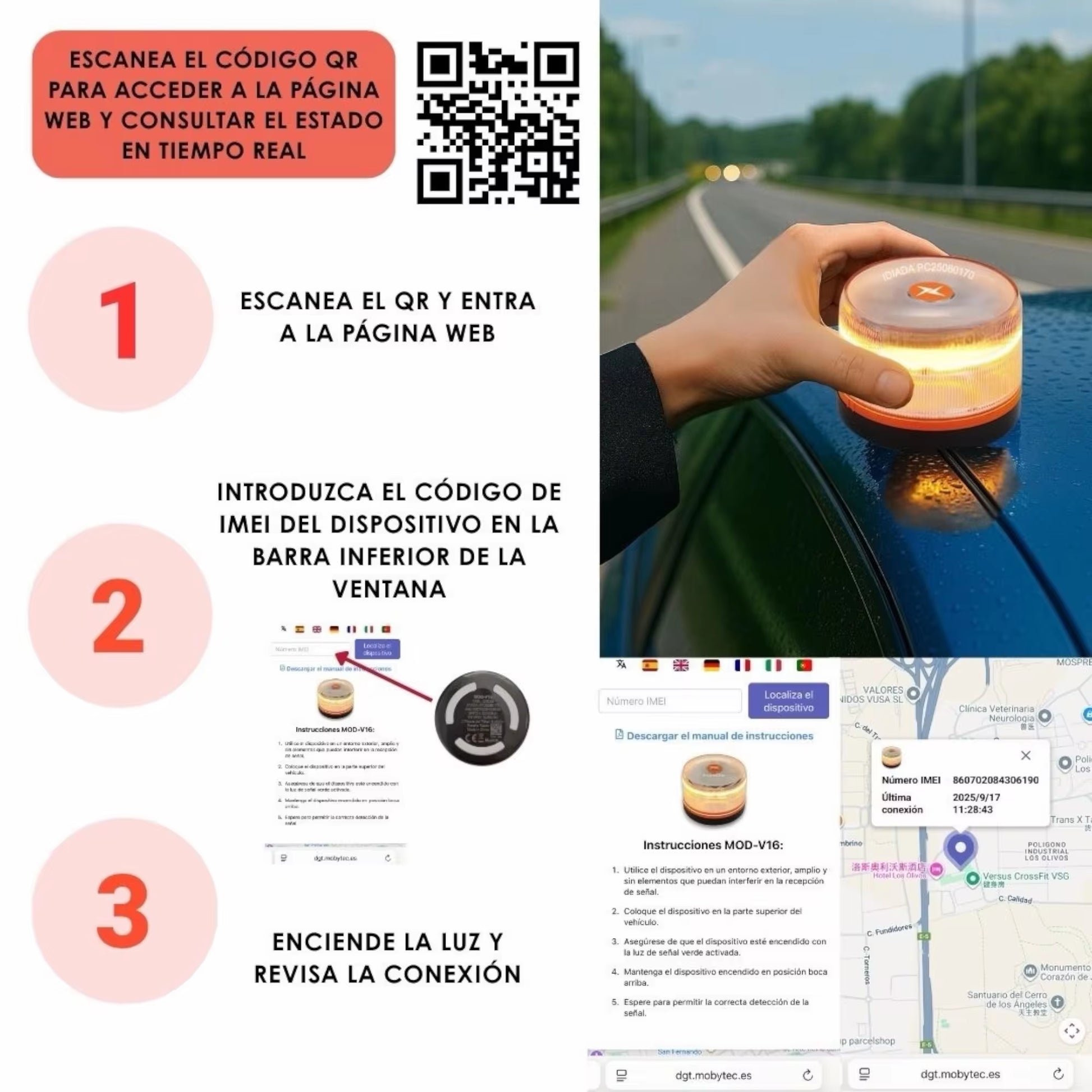 2026 Ultima Version Luz Emergencia Coche Homologado DGT, Con SIM Y Datos Pagados Hasta 2038, Baliza V16 Homologada Dgt Con Geolocalizador, Obligatoria Enero 2026, Luz V16 Con Geolocalización 3.0, Aprobada Por DGT 3190