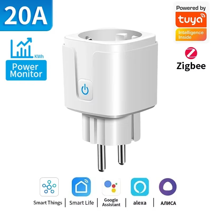 TNCE Tuya Wifi/Zigbee3.0 Enchufe Inteligente Enchufe De La UE 16/20A Monitor De Potencia Control Remoto Aplicación Smart Life Control Remoto Alexa