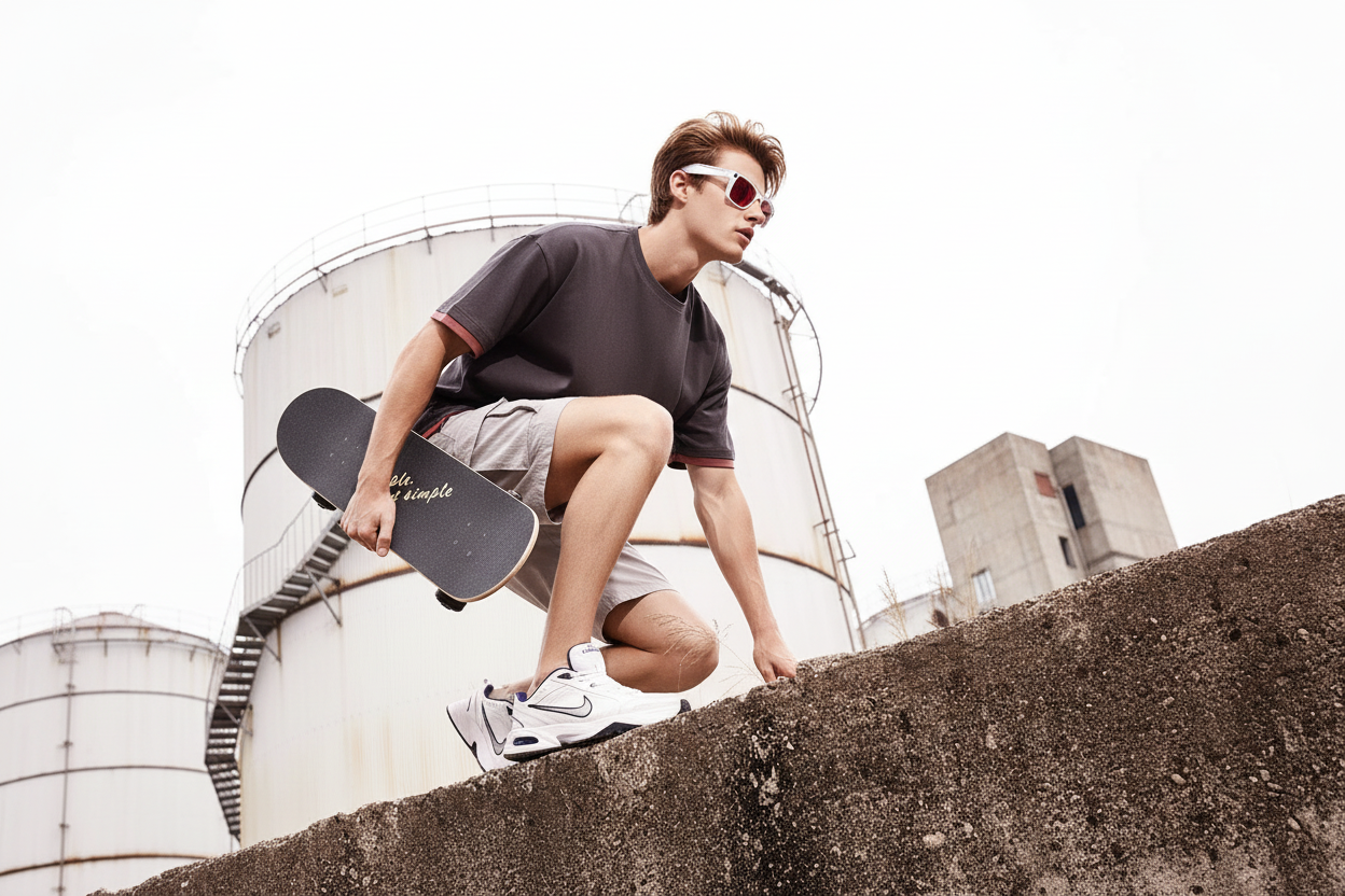 Persona con gafas inteligentes y skateboard